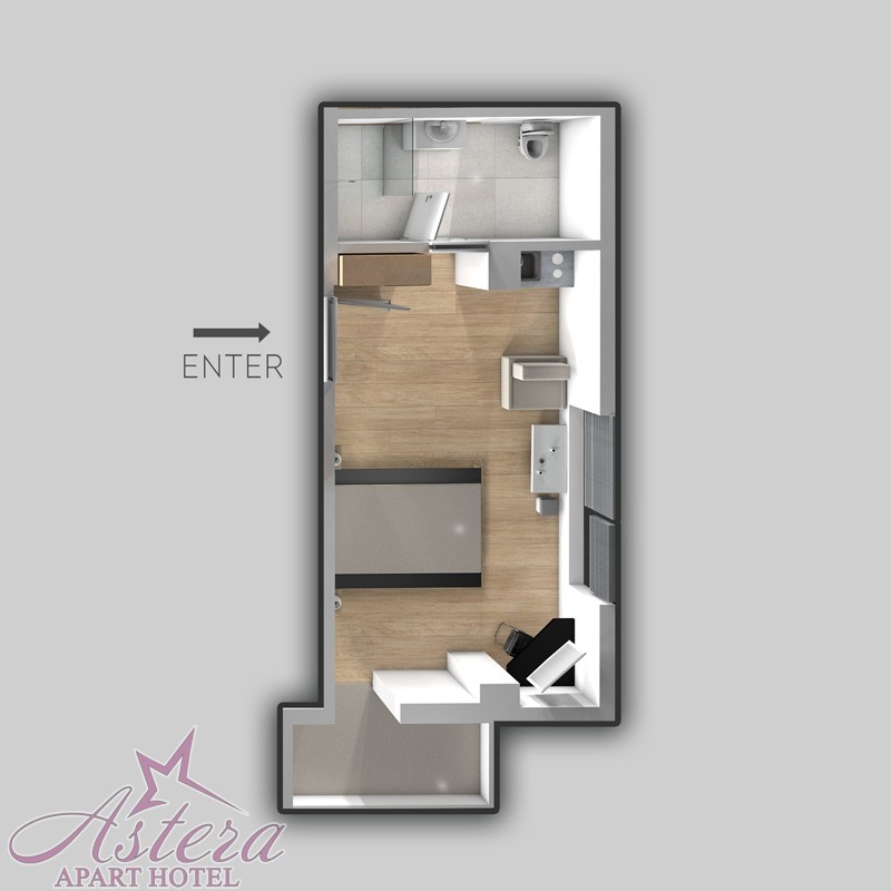 Studio Apartment with Balcony room blueprint 1