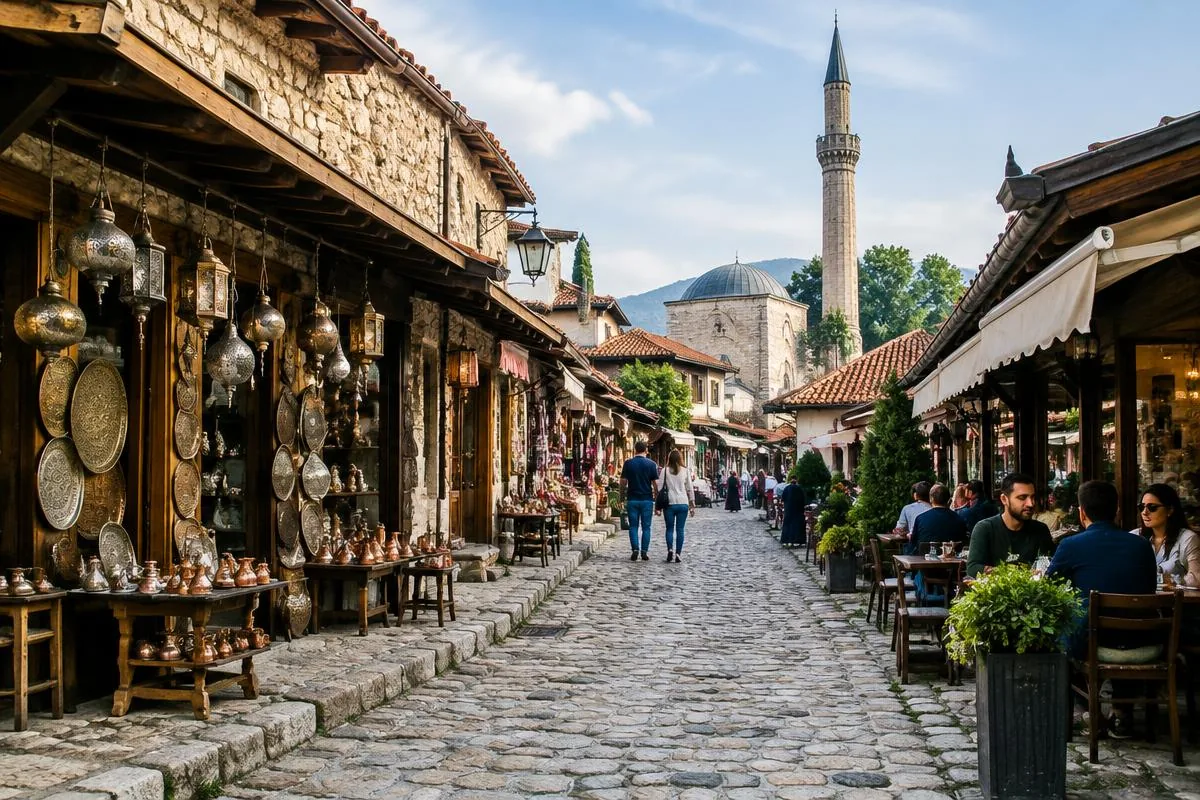 A cobbled lane in Skopje Old Bazaar