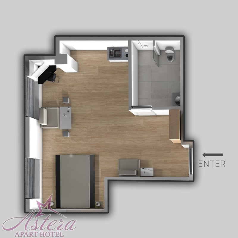 Superior Studio Apartment room blueprint 1